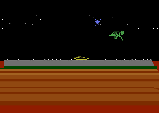 James Bond 007 Atari 5200 Screenshot: Watch out for that green craft, it tries to bomb you...