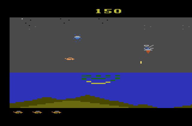 James Bond 007 Atari 2600 Screenshot: In the water now, jumping over attacks.