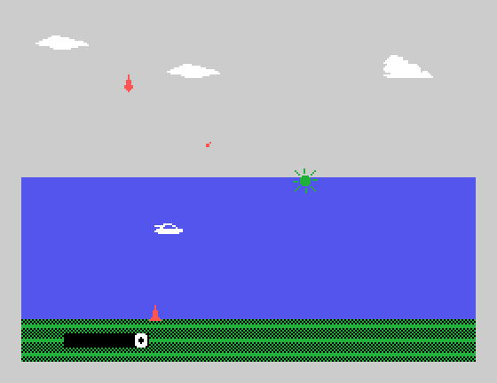 James Bond 007 Sega SG-1000 Screenshot: Diving underwater to avoid attacks...