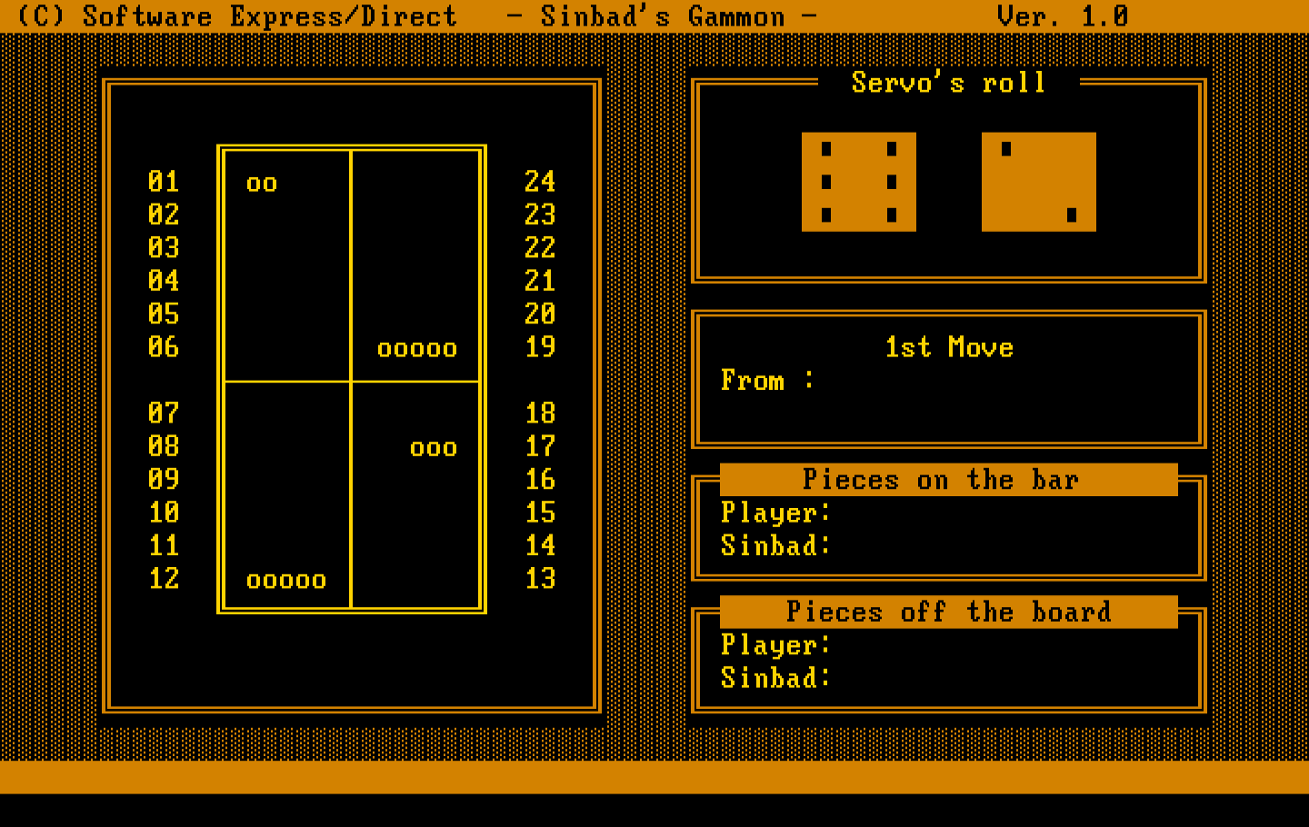Sinbad's Gammon IBM PC/Compatibles Screenshot: Player's turn, what move do you want to make?