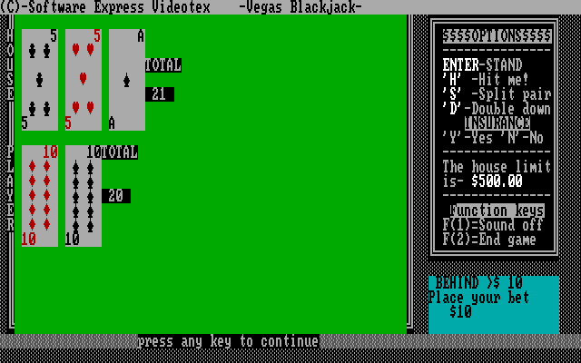 Tahoe Blackjack IBM PC/Compatibles Screenshot: Looks like I lost this round...