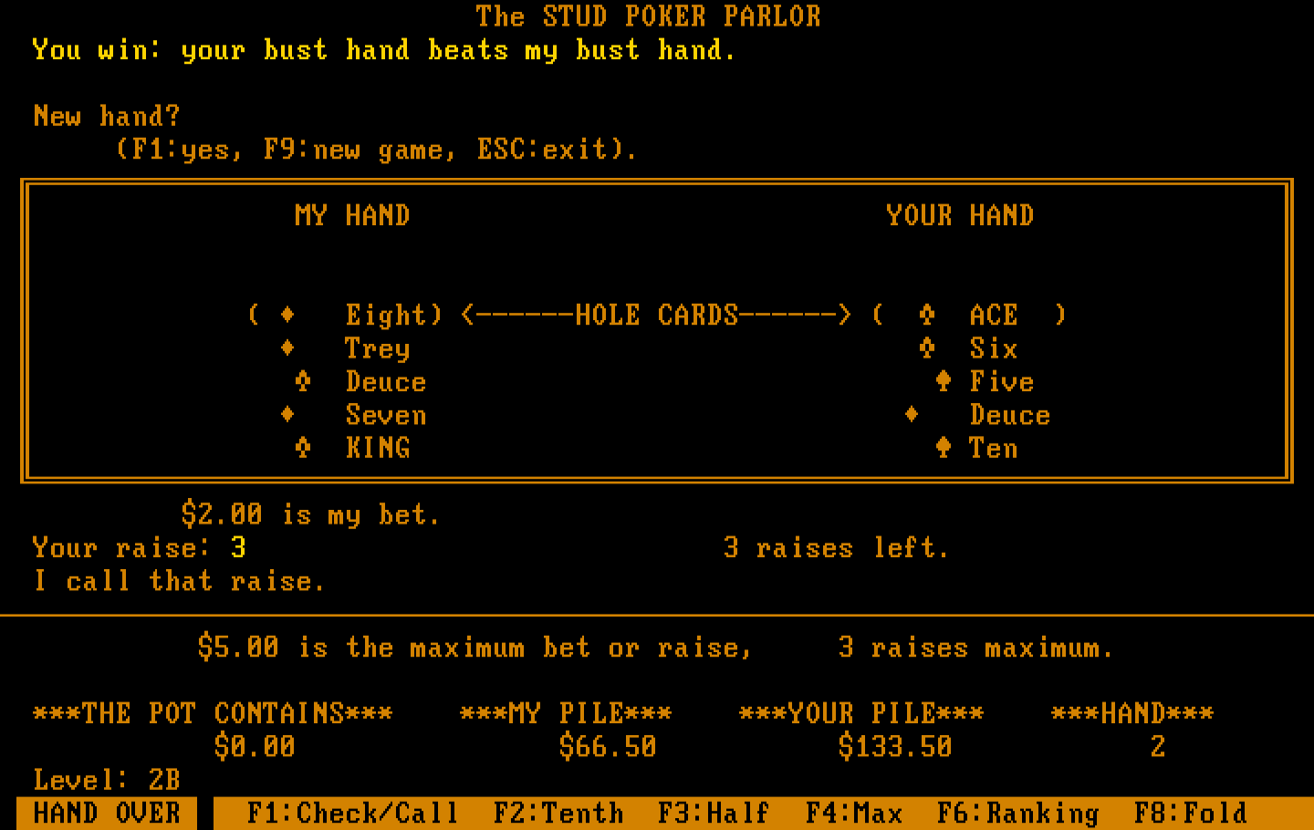 Stud Poker Parlor, The IBM PC/Compatibles Screenshot: I win!