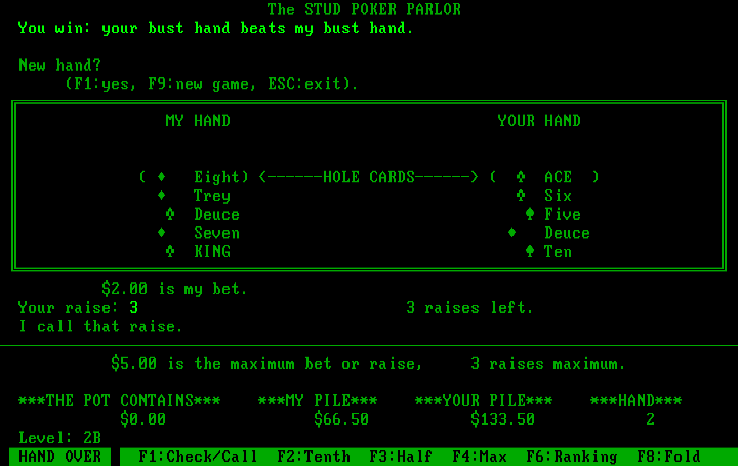 Stud Poker Parlor, The IBM PC/Compatibles Screenshot: I win!