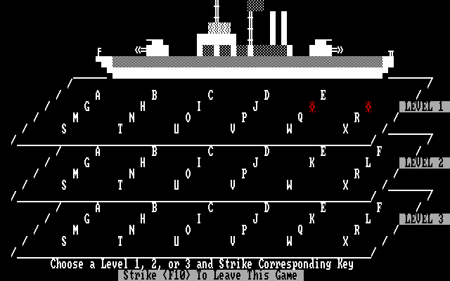 Sub Attack IBM PC/Compatibles Screenshot: The enemy ship can be hidden anywhere.