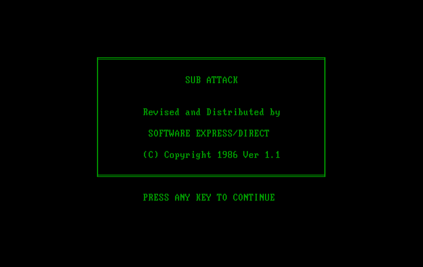 Sub Attack IBM PC/Compatibles Screenshot: Title screen.
