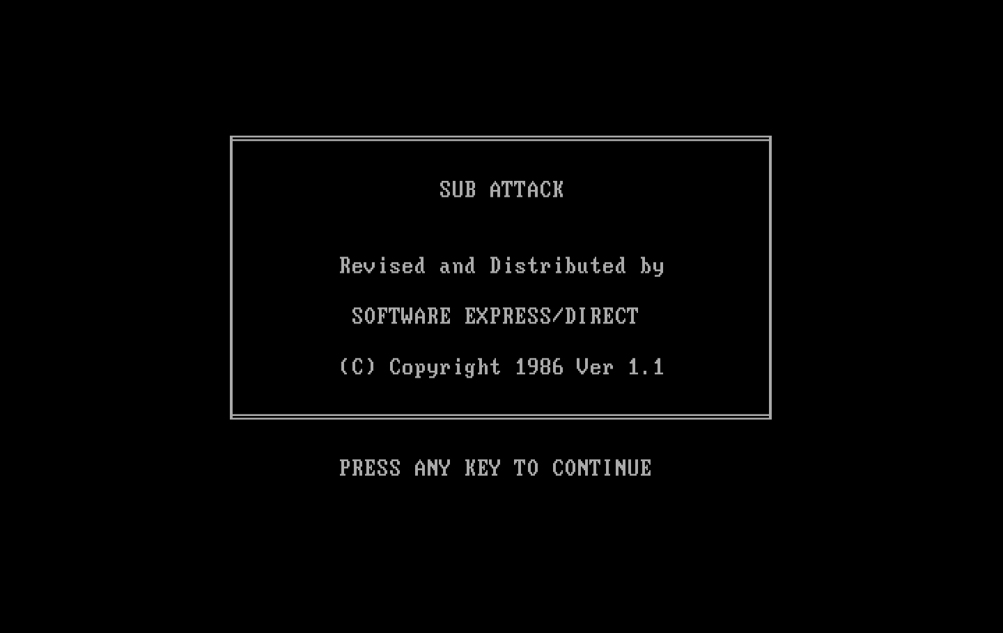 Sub Attack IBM PC/Compatibles Screenshot: Title screen.