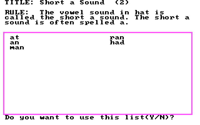 Spellagraph IBM PC/Compatibles Screenshot: About this word list...