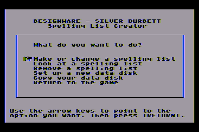 Spellagraph Atari 8-bit Screenshot: The list creator menu.