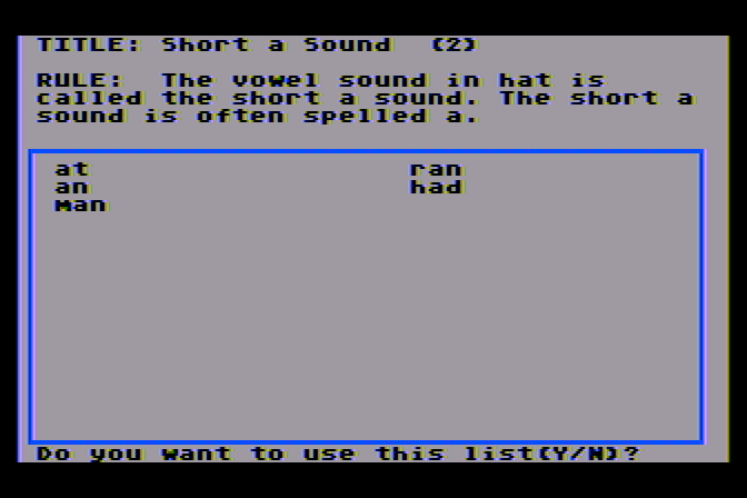 Spellagraph Atari 8-bit Screenshot: About this word list...