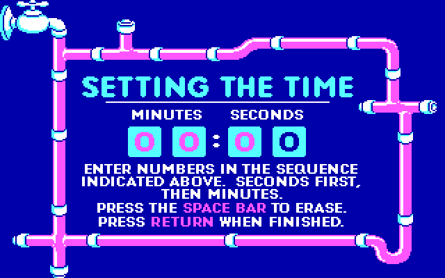 Pipeline IBM PC/Compatibles Screenshot: You can, optionally, set the time...