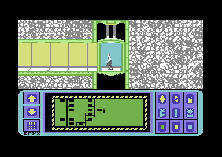 Impossible Mission Commodore 64 Screenshot: As you explore the map is automatically filled in.