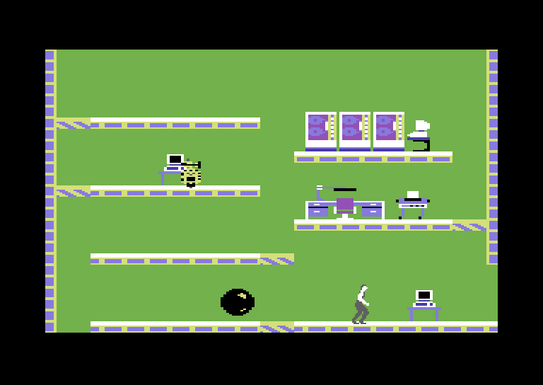 Impossible Mission Commodore 64 Screenshot: Those giant balls often get in the way.