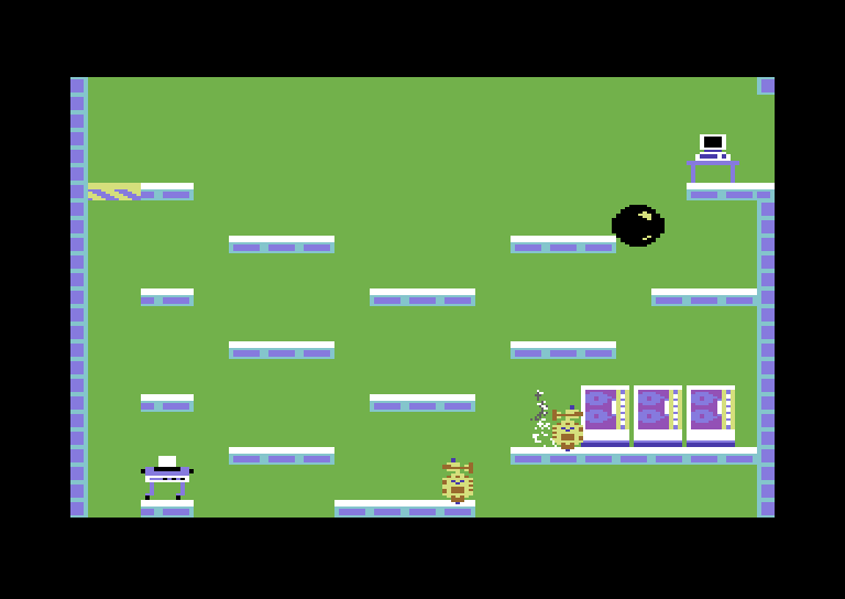 Impossible Mission Commodore 64 Screenshot: Don't touch robots, they're deadly...