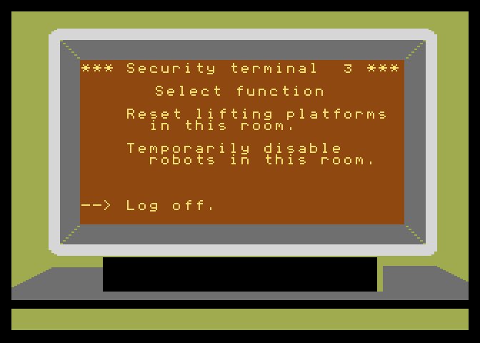 Impossible Mission Atari 7800 Screenshot: You'll need to find passwords in order to use the computer.