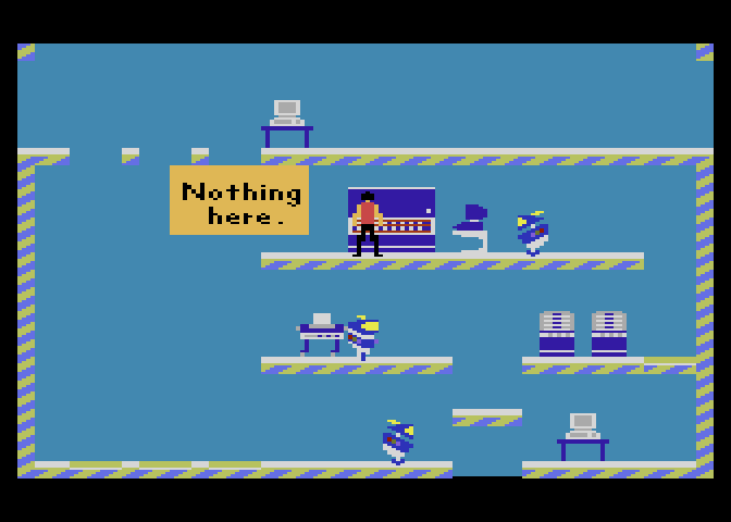 Impossible Mission Atari 7800 Screenshot: Drat, nothing here...move on to the next item to search...