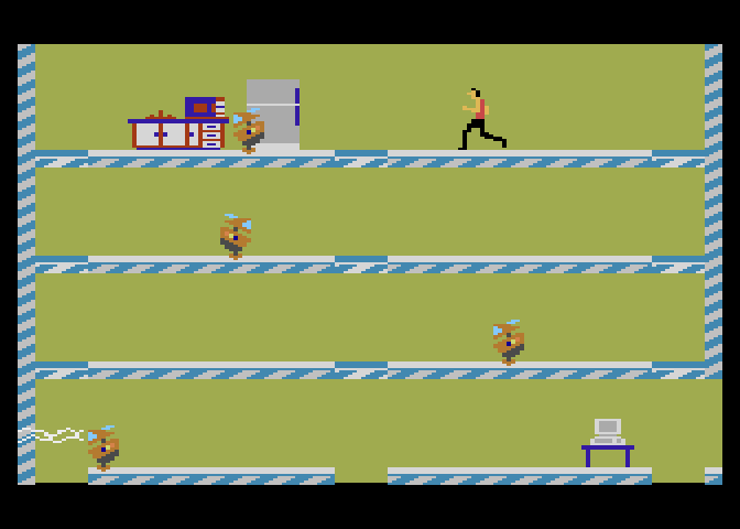Impossible Mission Atari 7800 Screenshot: Some items that need to be searched are guarded by robots...