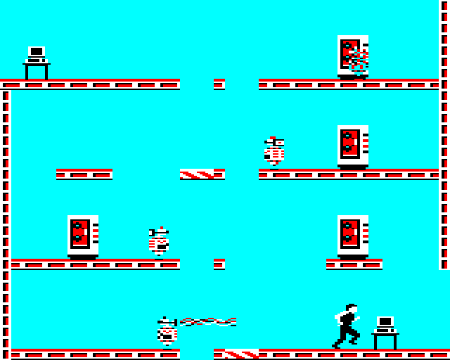 Impossible Mission BBC Micro Screenshot: I can exit this room through the left or right.