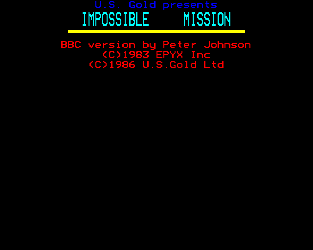 Impossible Mission BBC Micro Screenshot: Starting screen.