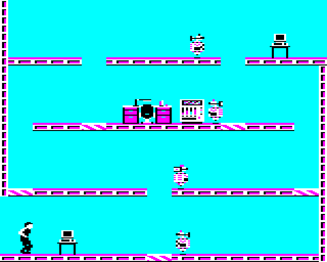Impossible Mission BBC Micro Screenshot: Not much here...but it's a well guarded room!