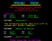 Impossible Mission for BBC Micro - Overview of the controls.