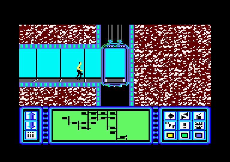 Impossible Mission Amstrad CPC Screenshot: The map is slowly revealed as you explore.