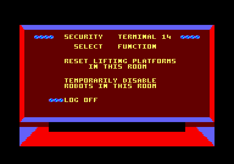 Impossible Mission Amstrad CPC Screenshot: Using a computer terminal.