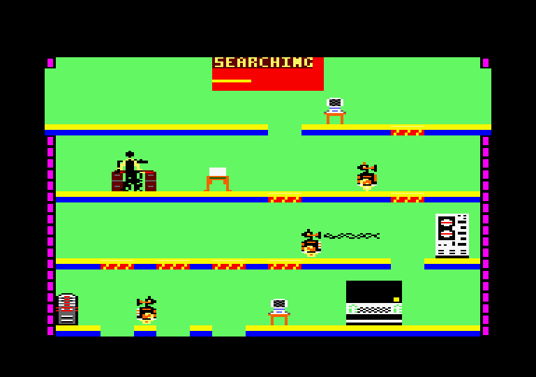 Impossible Mission Amstrad CPC Screenshot: Searching furniture for clues...