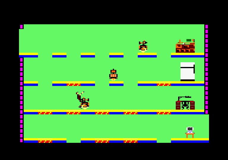 Impossible Mission Amstrad CPC Screenshot: A mistimed jump, right into a robot!