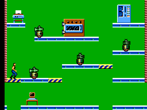 Impossible Mission Sega Master System Screenshot: Use the striped platforms to move up and down.