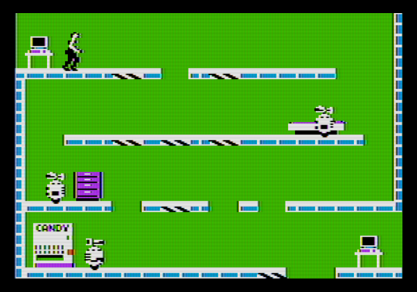 Impossible Mission Apple II Screenshot: Robots guard things to search!