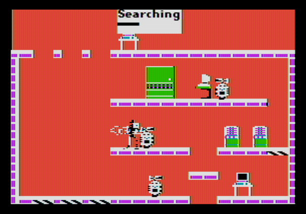 Impossible Mission Apple II Screenshot: Searching...and then a robot zapped me!
