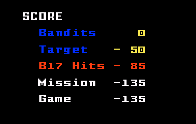 B-17 Bomber Intellivision Screenshot: Here's the score so far...