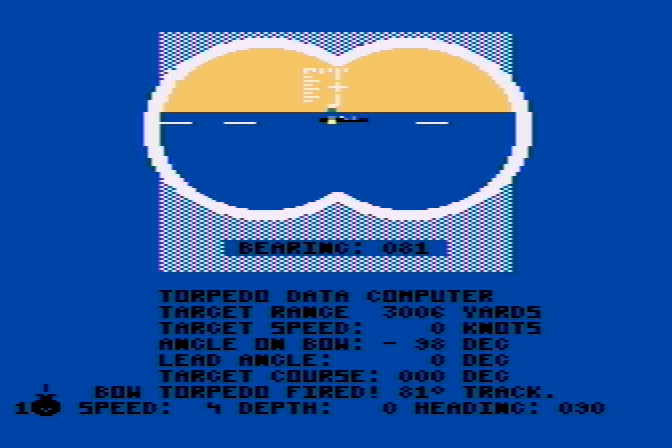 Silent Service Atari 8-bit Screenshot: Target hit!