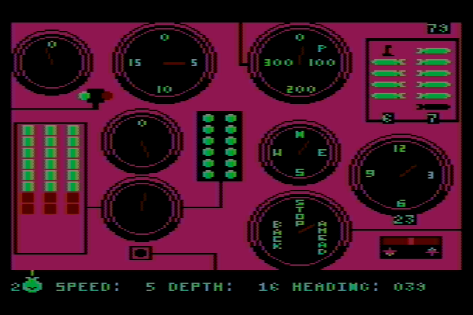 Silent Service Atari 8-bit Screenshot: The guages screen.