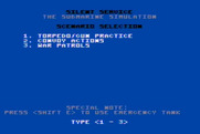 Silent Service for Atari 8-bit - Scenario menu.