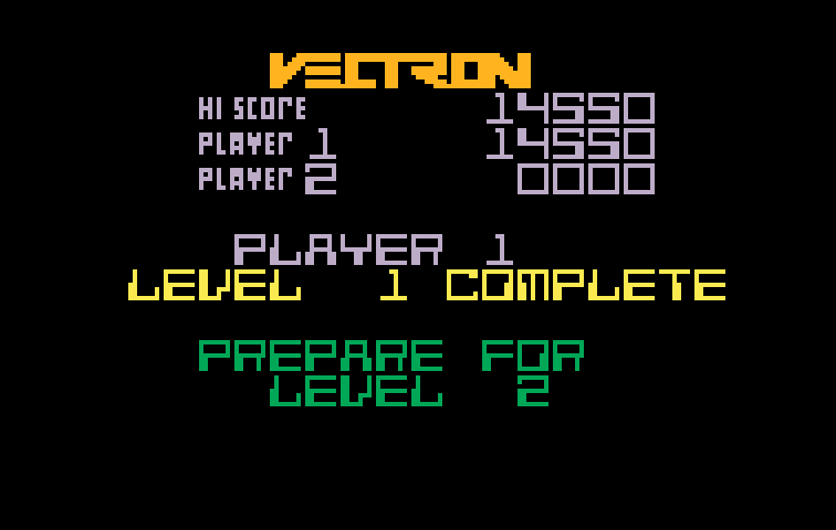 Vectron Intellivision Screenshot: Prepare for level 2...