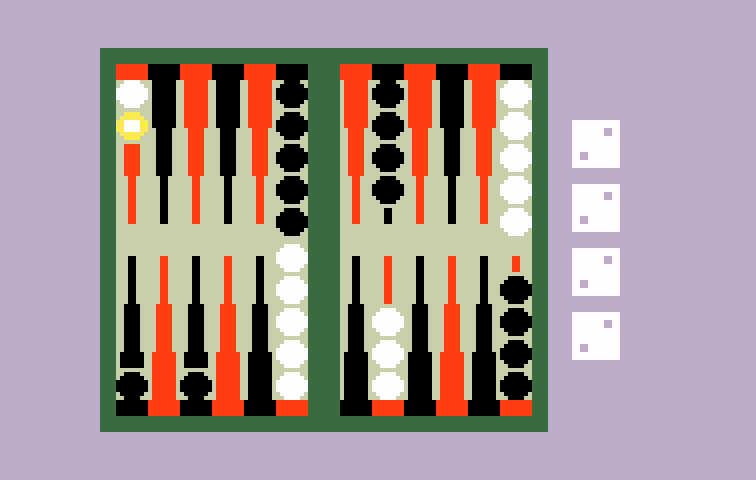 ABPA Backgammon Intellivision Screenshot: Time to move pieces around the board...