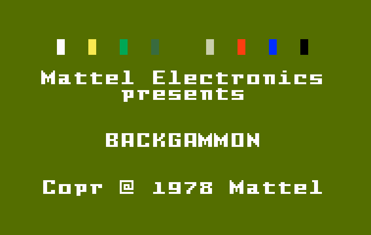 ABPA Backgammon Intellivision Screenshot: Title screen.