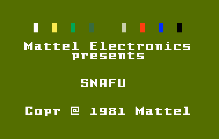 Snafu Intellivision Screenshot: Title screen.