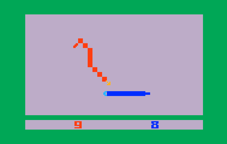 Snafu Intellivision Screenshot: One of the bite games; bite your opponents tail to reduce their snake size!
