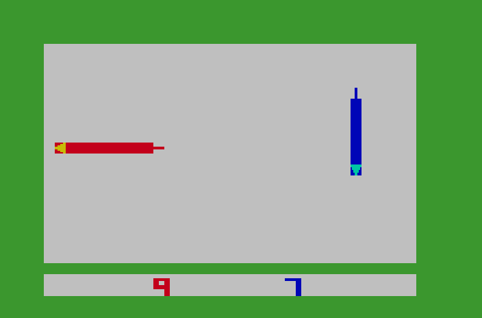 Snafu Mattel Aquarius Screenshot: In this game variation players bounce off of the walls...