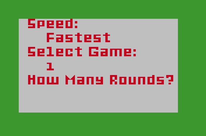 Snafu Mattel Aquarius Screenshot: Setting some game options.