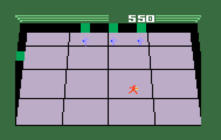 TRON: Deadly Discs Intellivision Screenshot: A new trio of opponents enters through doors at the top of the screen.