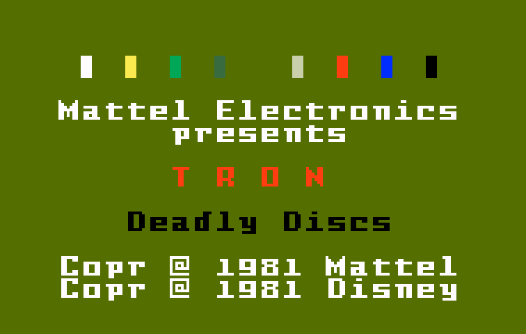 TRON: Deadly Discs Intellivision Screenshot: Title screen.