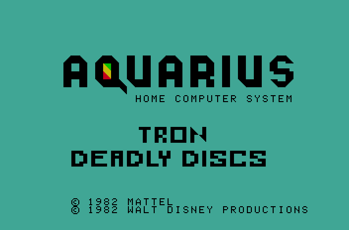 TRON: Deadly Discs Mattel Aquarius Screenshot: Title screen.