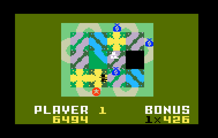Happy Trails Intellivision Screenshot: Move the tiles into empty spaces to create a path.