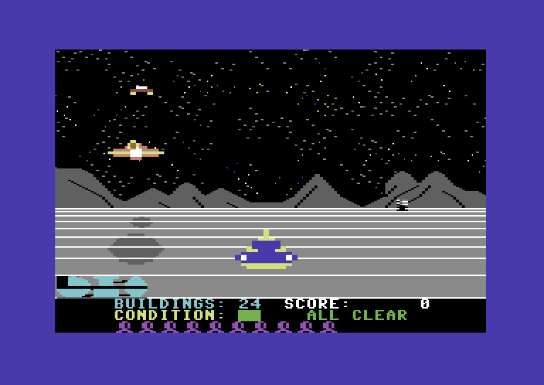 Lunar Outpost Commodore 64 Screenshot: Incoming Zytron attack!