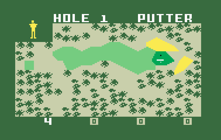 PGA Golf Intellivision Screenshot: Putting on the first green.