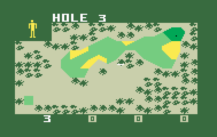 PGA Golf Intellivision Screenshot: Stuck in the trees on hole 3.