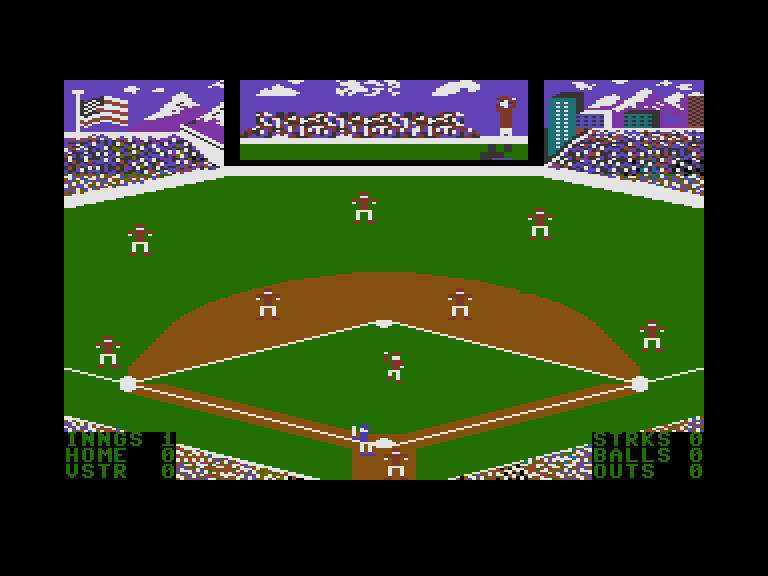 Slugger, The Commodore 16 & Plus/4 Screenshot: Game start; here's the pitch!